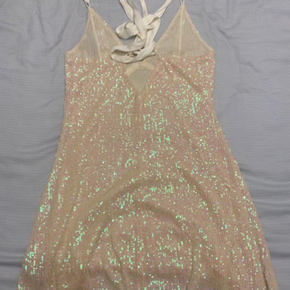 NWT Free People Sequin Gold Rush Mini Dress - Picture 5 of 7